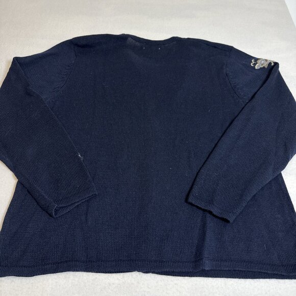 Koret Cardigan Sweater Large With Embroidered Flowers Navy Blue ￼ - Picture 7 of 8
